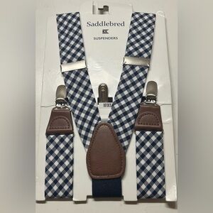 NWT SADDLEBRED NAVY BLUE/WHITE GINGHAM MENS SUSPENDERS